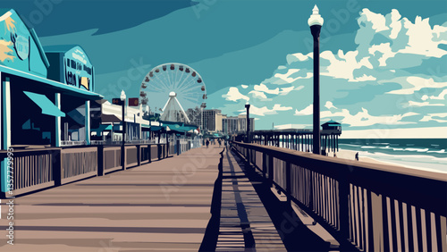 Vector View of Myrtle Beach Boardwalk .eps