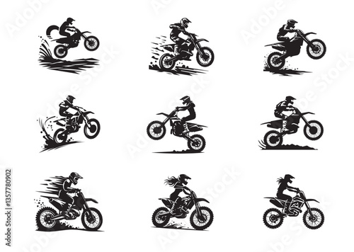 Motocross vector silhouette Set