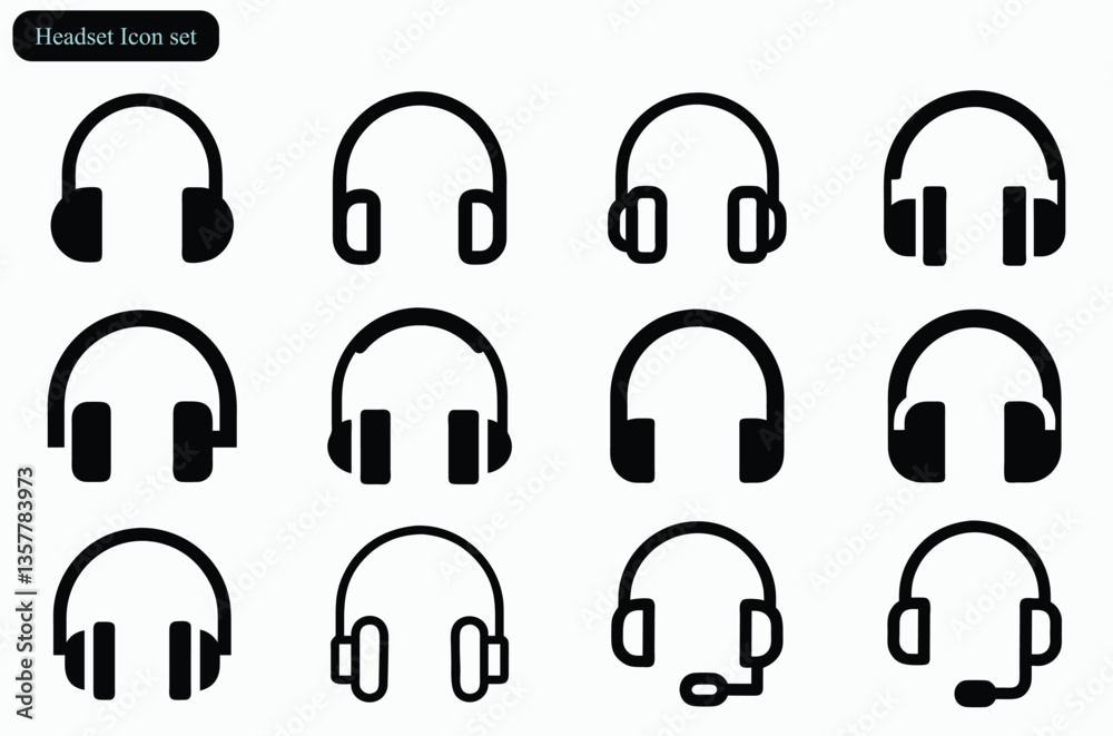 Set of headset icon on white background, vector set Set of headset icon on white background, vector set