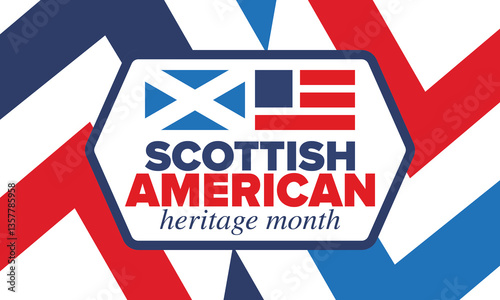 Scottish American Heritage Month. Scotland and United States flag. Scotland blue color. Happy holiday celebrate in April. Culture month. Patriotic design. Poster, card, banner, template. Vector art