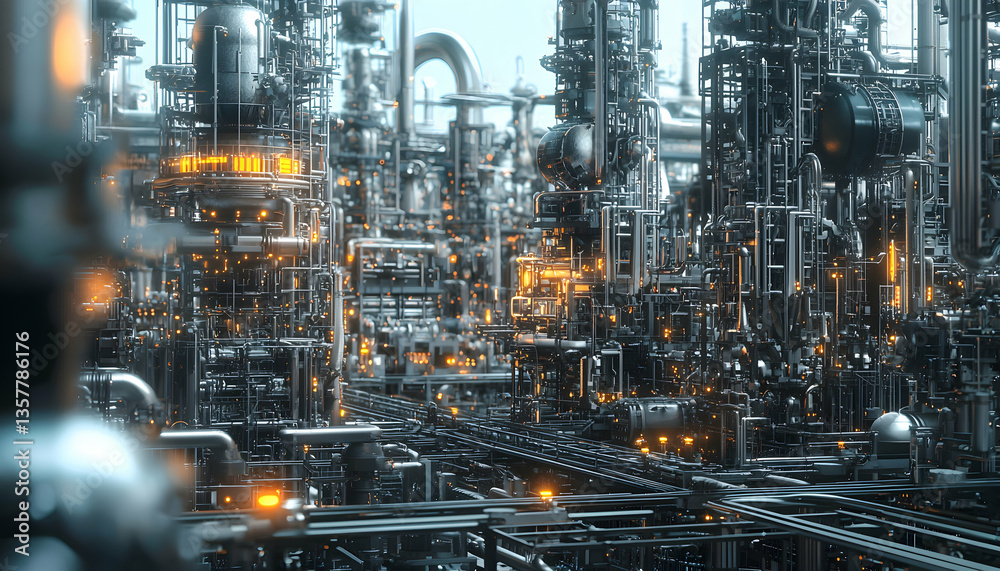 Industrial Plant Complex Showing Dense Network of Pipes and Machinery Industrial Plant Complex Showing Dense Network of Pipes and Machinery