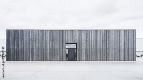 Wallpaper Mural Minimalist warehouse with clean paneling and a single entry door on a white background Torontodigital.ca