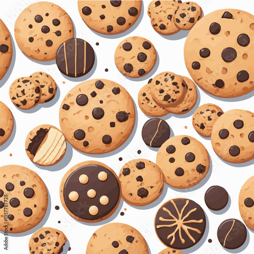 dessert, cookie, food, biscuit, sweet, bakery, background, chocolate, delicious, snack, homemade, brown, isolated, candy, pastry, cake, bake, chip, tasty, breakfast, fresh, treat, closeup, sugar, vect