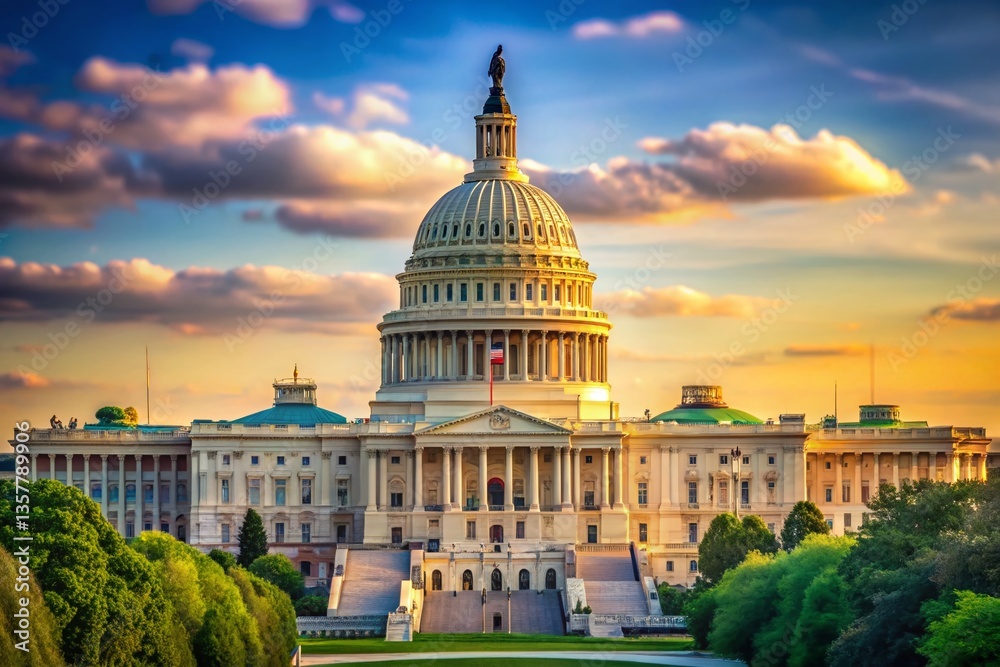 Obraz premium US Capitol Building, Washington DC, American Landmark, High-Resolution Stock Photo