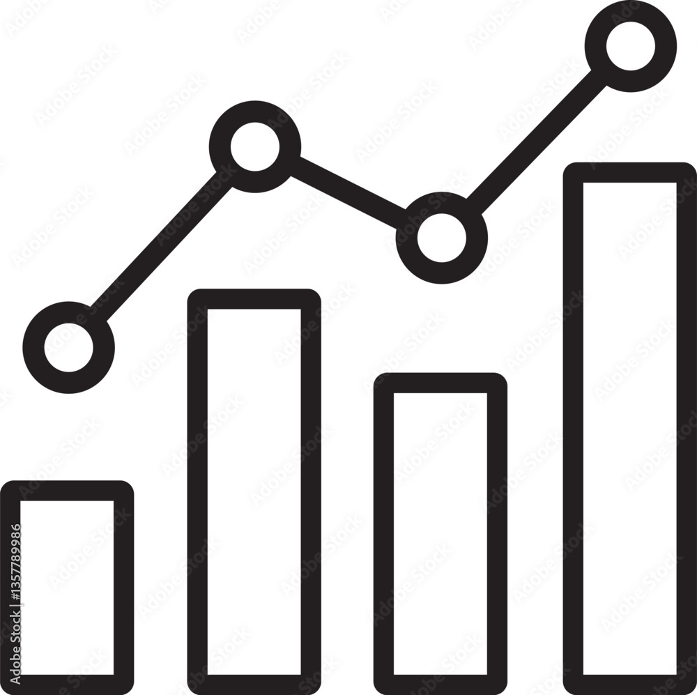 Bar and Line Chart Icon - Black and White Line Art Bar and Line Chart Icon - Black and White Line Art
