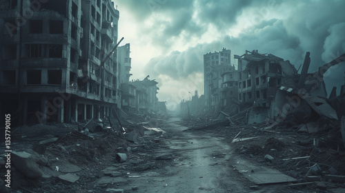 a city street with a lot of rubble and debris