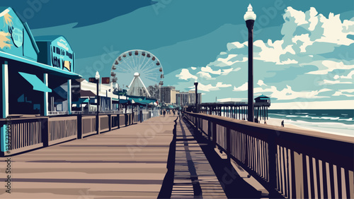Vector View of Myrtle Beach Boardwalk