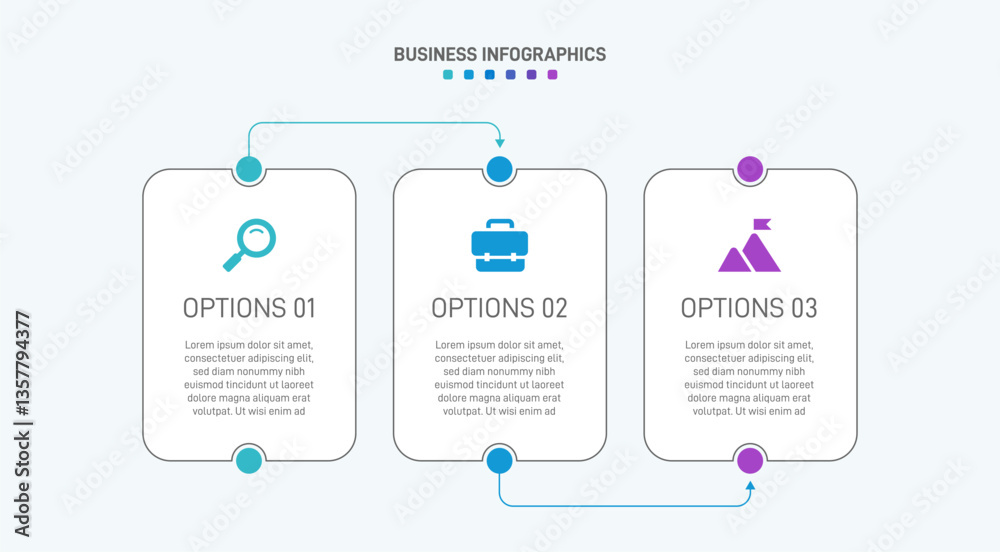 Horizontal progress bar featuring 3 arrow-shaped elements, symbolizing three six stages of business strategy and progression. Clean timeline infographic design template. Vector for presentation