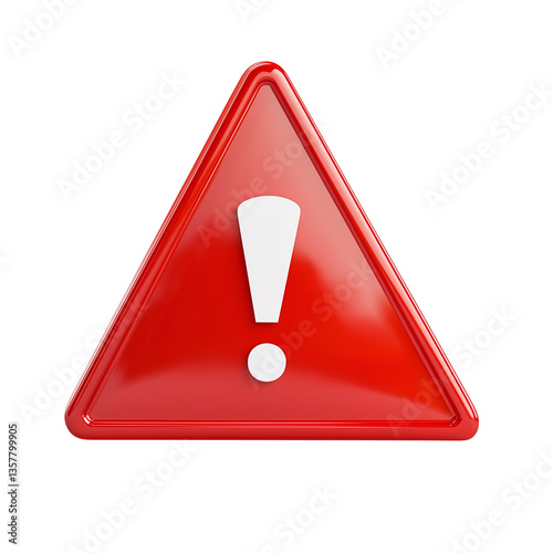 A high-quality, 3D render of a glossy red warning triangle with a white exclamation point. isolated on transparent background HD photo PNG file download. 