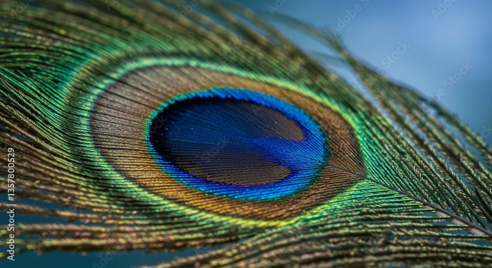 Obraz premium Vibrant Peacock Feather Close up Jewel toned Eye Spot Detail Macro Photography