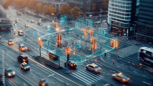 Smart traffic system, urban city view