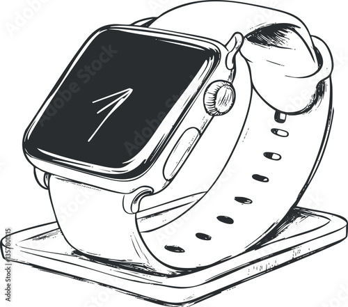 Illustration of a modern smartwatch with a sleek design and digital display.