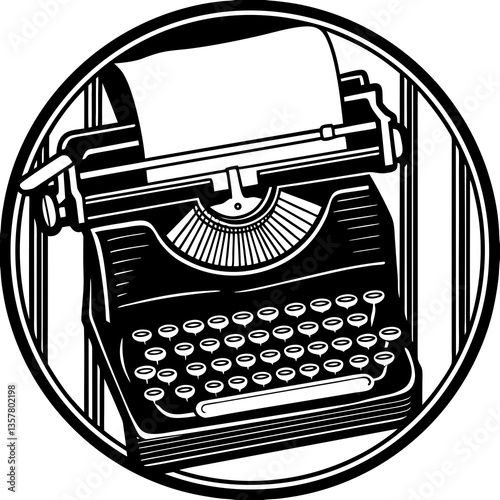 Vintage typewriter illustration in black and white representing creativity  