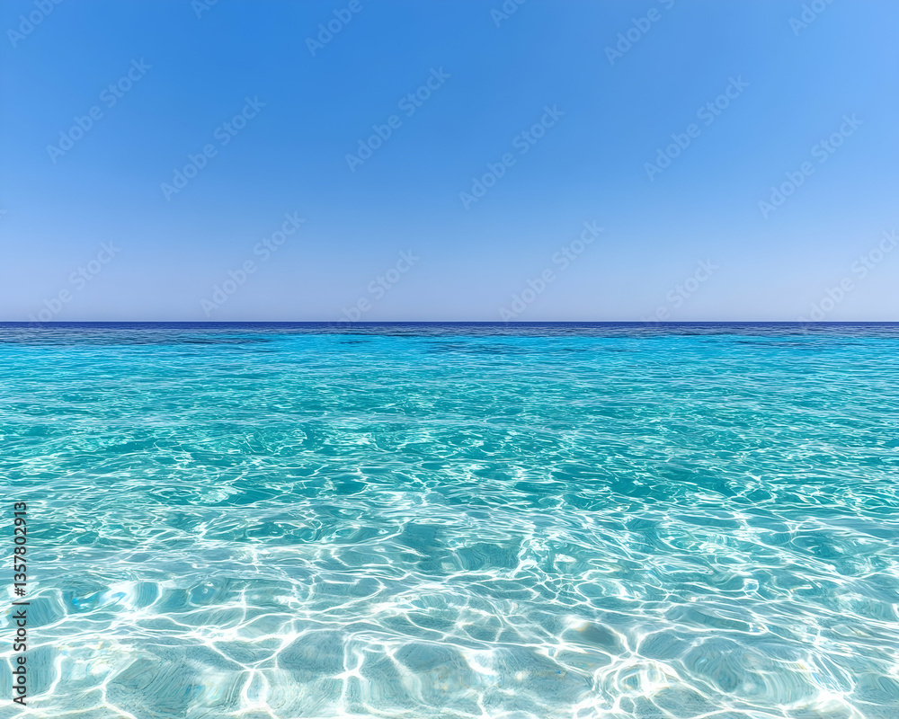 Clear turquoise ocean water under a vibrant blue sky Clear turquoise ocean water under a vibrant blue sky