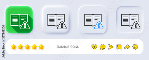Instruction manual line icon. Neumorphic, Flat shadow, 3d buttons. Warning book sign. Caution alert symbol. Line instruction manual icon. Social media icons. Vector