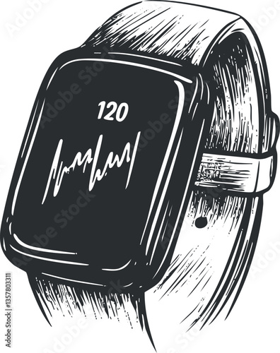 Illustration of a smartwatch with heart rate display and strap.