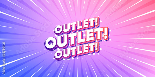 Outlet sun rays gradient banner. Light burst background. Outlet tag. Special offer price sign. Advertising discounts symbol. Gradient sun rays. Sunburst light. Vector