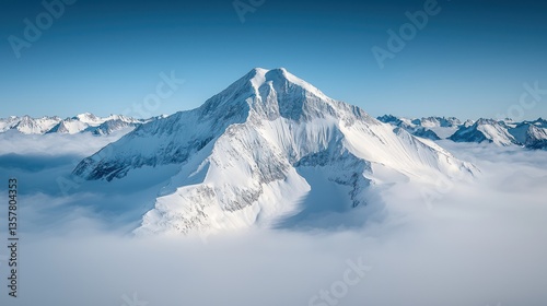 Snowy mountain peak above clouds