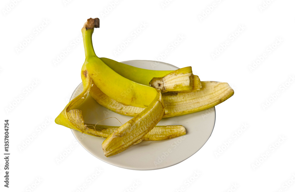 banana peels in a white plate. zero waste