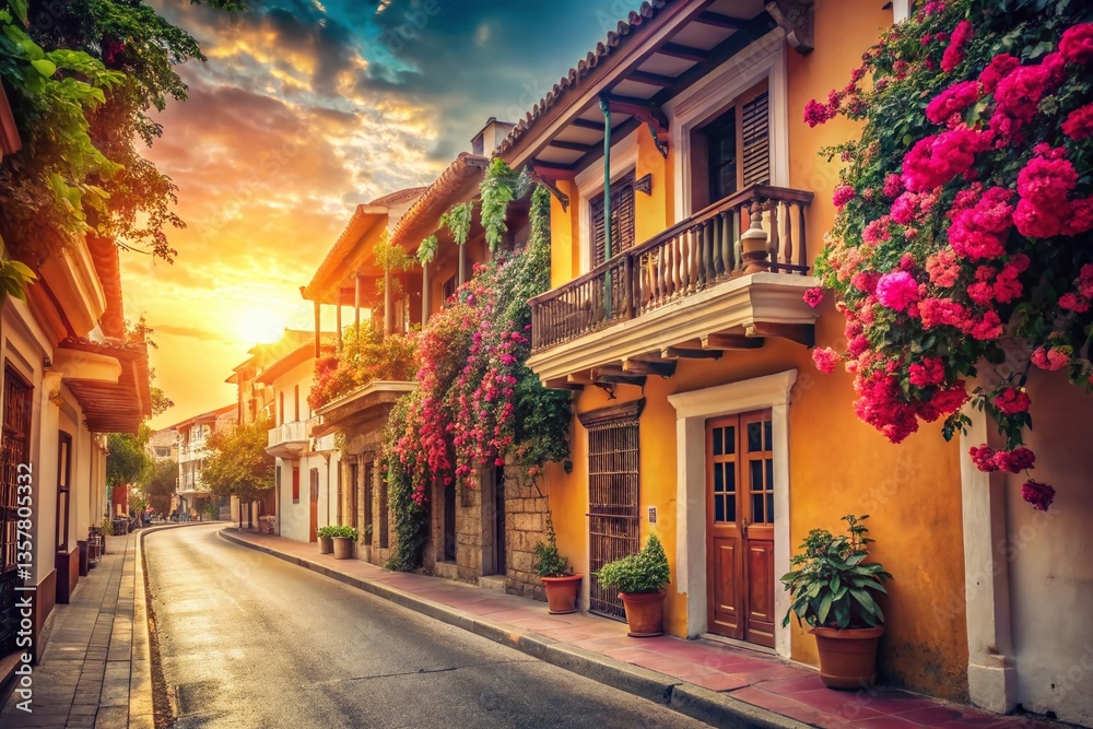 Fototapeta premium Vintage Santa Marta Colombia: Colorful Streets & Architecture