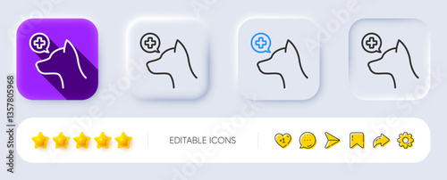 Veterinary clinic line icon. Neumorphic, Flat shadow, 3d buttons. Dog care sign. Pets health symbol. Line veterinary clinic icon. Social media icons. Vector