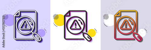 Search document line icon. Halftone dotted pattern. Gradient icon with grain shadow. Help book sign. Instruction manual symbol. Line search document icon. Various designs. Vector