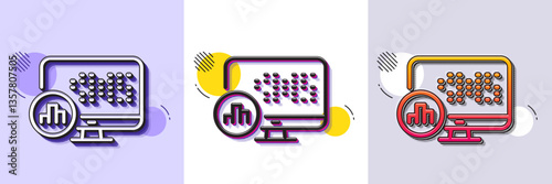 Report statistics line icon. Halftone dotted pattern. Gradient icon with grain shadow. Column graph sign. Growth diagram symbol. Line report statistics icon. Various designs. Vector