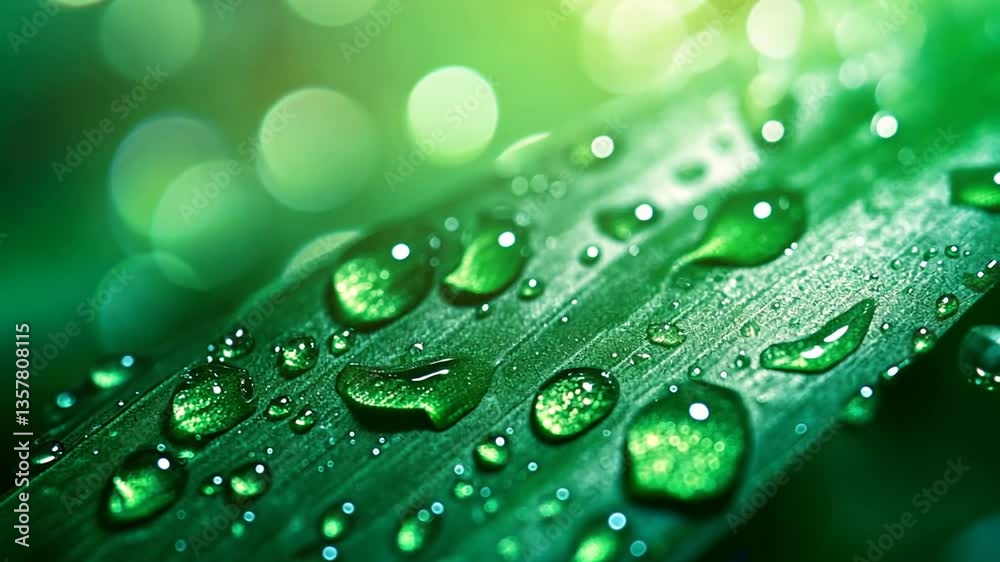 Close-up image of vibrant green leaf with glistening water droplets, emphasizing nature's delicate beauty. Close-up image of vibrant green leaf with glistening water droplets, emphasizing nature's delicate beauty.