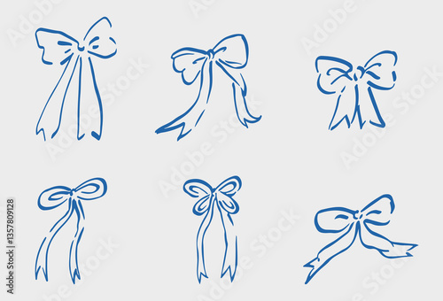 Set of Vector doodle illustration of bows