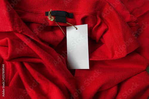 Obraz na płótnie empty tag mockup hanging on a craftl loop on red fabric background w salonie