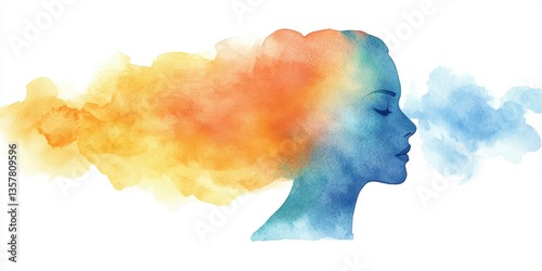 Wallpaper Mural Trust Your Intuition Day Colorful watercolor silhouette of woman with vibrant orange and blue smoke Torontodigital.ca