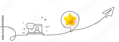 Friends chat line icon. Continuous line with share plane. Friendship love sign. Assistance business symbol. 3d star in speech bubble. Friends chat single line ribbon. Loop curve pattern. Vector