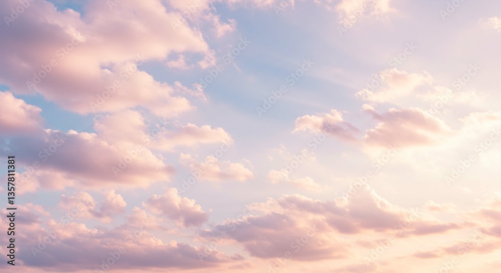 Obraz premium Serene Pastel Sky Soft Pink and Blue Cloudscape at Sunset