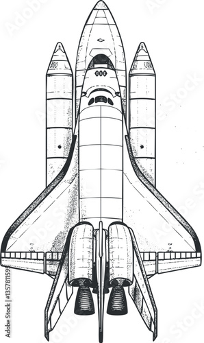 Illustration of a space shuttle viewed from above, highlighting design details.
