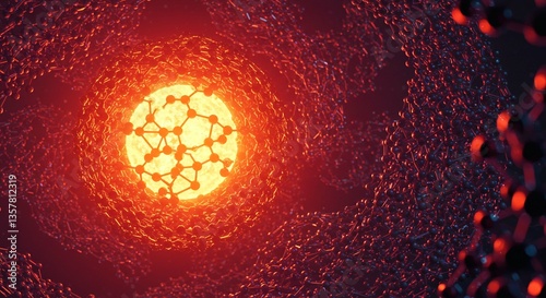 Abstract Glowing Molecular Structure Red Energy 3D Rendering Science Background photo