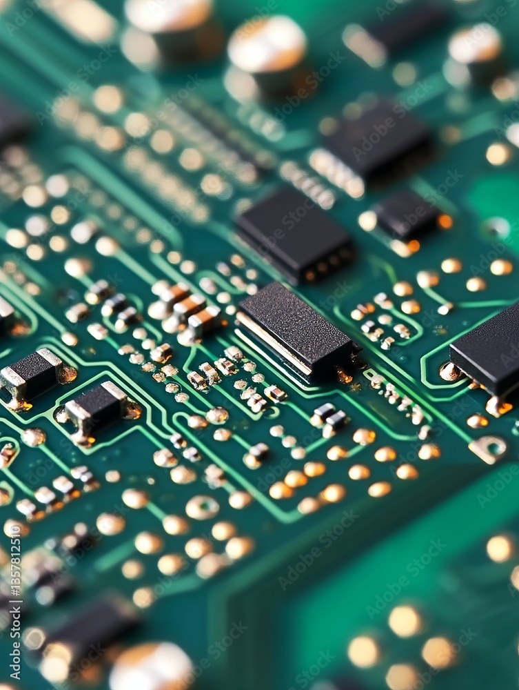 Close Up Detailed Green Circuit Board Technology Image High Resolution Electronic Components Microchip Hardware Digital PCB Technology Background Close Up Detailed Green Circuit Board Technology Image High Resolution Electronic Components Microchip Hardware Digital PCB Technology Background