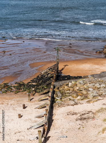 Seaton Sluice, Northumberland, Uk beach with copy space,
