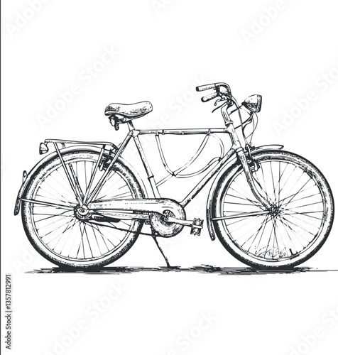 Black and white sketch of a vintage bicycle illustration.