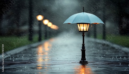 Wallpaper Mural Rainy Night for Lamplight, Park Path, Umbrella. Torontodigital.ca