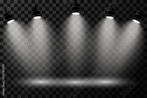 Stage lighting. Bright spotlights. In the spotlight. Light effect. Vector.