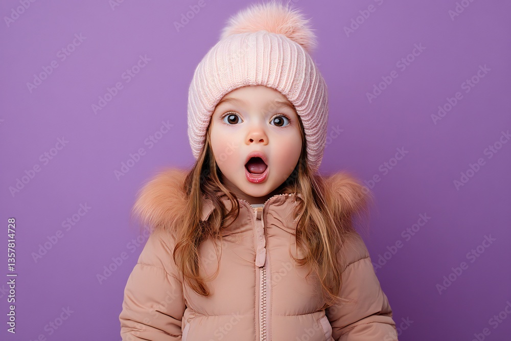 Photo of gorgeous adorable nice girl wear stylish clothes open mouth wow isolated on violet color background Photo of gorgeous adorable nice girl wear stylish clothes open mouth wow isolated on violet color background