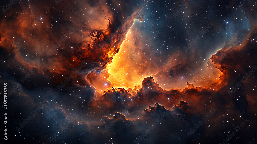 Fototapeta premium Vibrant cosmic nebula glowing with bright colors and swirling clouds in deep space