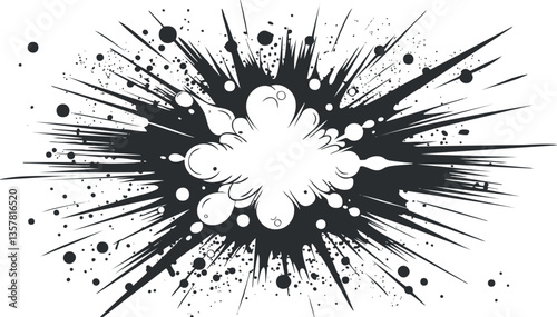 Abstract black and white explosive burst graphic design.