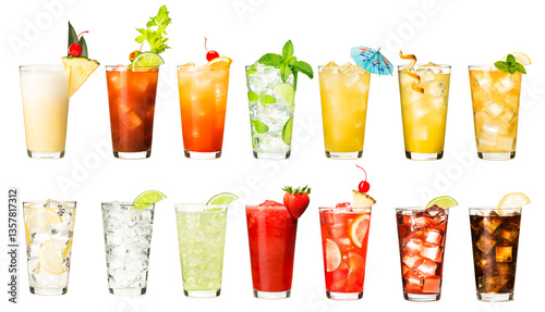 Slika na platnu Piña Colada, bloody mary, tequila sunrise, mojito, long island iced tea, margari