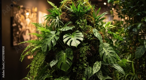 Lush Indoor Vertical Garden: A Thriving Oasis of Green Plants