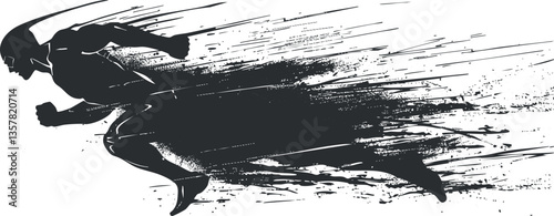 Abstract silhouette of a sprinting athlete with brush stroke trail, conveying speed, motion, power, and dynamic sports energy.
