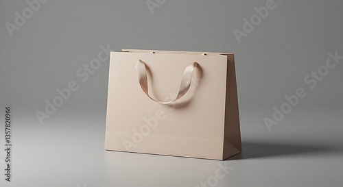 Elegant Pink Shopping Bag with Ribbon Handles on Gray Background