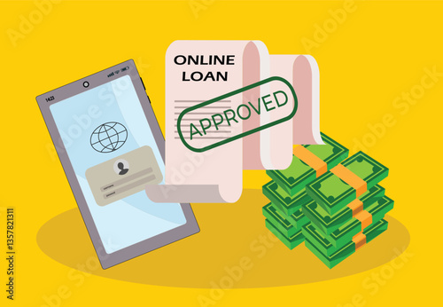 Online loan application on a smartphone. Financial lending by mobile application. Vector illustration