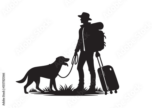 Travel with dog vector design, Travel man with dog silhouette