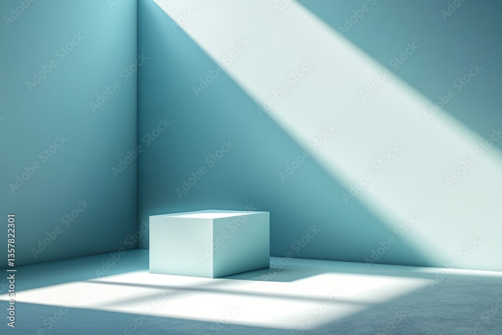 Fototapeta premium 壁が青色の部屋に照らされた箱の静かな風景